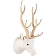 Clayre & Eef Wanddecoratie Hert 42 cm Beige Papier Ijzer Textiel Muurd...