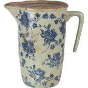 Clayre & Eef Decoratie Kan  22x14x22 cm Blauw Keramiek Rond Bloemen Wa...