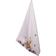 Clayre & Eef Theedoek  50x70 cm Wit Roze Katoen Rechthoek Konijn Bloem...