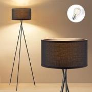 Moderne Vloerlamp - Zwarte Stoffen Lampenkap en Metalen Staande lamp -...
