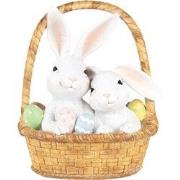 Clayre & Eef Decoratie Beeld Konijnen 17x13x20 cm Wit Bruin Kunststof