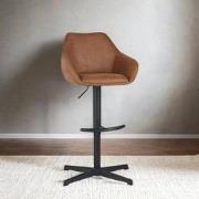 Venom Barkruk Cognac Ecoleer - Verstelbare Draaibare Barstoel met Arml...