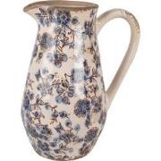 Clayre & Eef Decoratie Kan  20x14x25 cm Beige Blauw Keramiek Bloemen S...