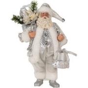 Clayre & Eef Kerstdecoratie Beeld Kerstman 27 cm Zilverkleurig Kunstst...