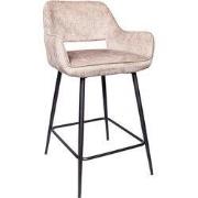 PTMD Fal LOW Velvet Khaki Bar Stool Black Metal Leg KD - set van 2
