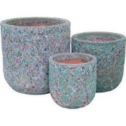 PTMD Hiza Green Round Ceramic Pot Rough Finish Low SV3