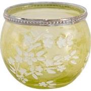 Clayre & Eef Theelichthouder  Ø 10x9 cm Groen Wit Glas Metaal Rond Blo...
