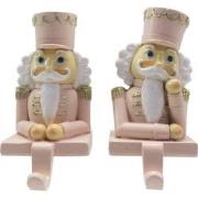 Clayre & Eef Haak Kerstsok Set van 2 Notenkraker 12 cm Roze Wit Kunsts...