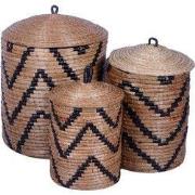 Furnilux - Handgevlochten Opbergmanden Set van 3 – Natuurlijke Wasmand...