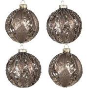 Clayre & Eef Kerstbal Set van 4  Ø 8 cm Bruin Glas Kerstdecoratie