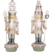Clayre & Eef Beeld set van 2 Notenkraker 23 cm Roze Wit Polyresin Kers...