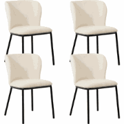 Set van 4 Eetkamerstoelen Tess Wit Bouclé Stof - Zonder Armleuningen