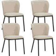 Set van 4 Eetkamerstoelen Tess Beige Bouclé Stof - Zonder Armleuningen