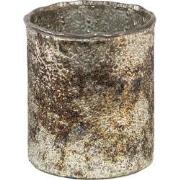 Clayre & Eef Theelichthouder  Ø 8x9 cm Goudkleurig Bruin Glas Rond Wax...