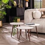 Salontafel Set van 3 Sylas Vijfhoekig Wit Marmer Composiet - Brons Fra...