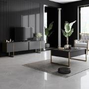 Meubelset Antraciet Luxe - Salontafel + TV Meubel - Gouden Frame
