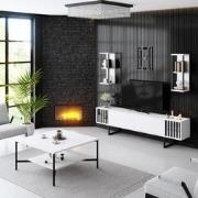 Meubelset Wit-Zwart - Chrome Line - Salontafel + TV Meubel