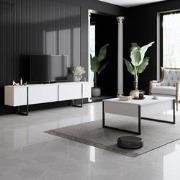 Meubelset Wit Luxe - Salontafel + TV Meubel - Zwart Frame