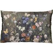 Clayre & Eef Sierkussen  60x40 cm Groen Wit Polyester Rechthoek Bloeme...