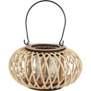 Clayre & Eef Windlicht  Ø 23x12 cm Beige Bamboe Rond Kaarsenhouder