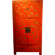 Fine Asianliving Antieke Chinese Bruidskast Rood Handbeschilderd High