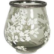 Clayre & Eef Theelichthouder  Ø 12x13 cm Groen Wit Glas Metaal Bloemen...