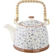 Clayre & Eef Theepot met Filter  700 ml Blauw Keramiek Rond Bloemen Th...