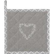 Clayre & Eef Pannenlap  20x20 cm Grijs Wit Katoen Vierkant Harten Ruit...