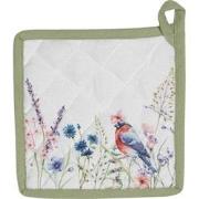 Clayre & Eef Pannenlap  20x20 cm Wit Groen Katoen Vierkant Bloemen Afg...