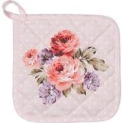 Clayre & Eef Pannenlap  20x20 cm Roze Paars Katoen Vierkant Bloemen Af...