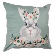 Clayre & Eef Kussenhoes  45x45 cm Groen Wit Polyester Vierkant Konijn ...