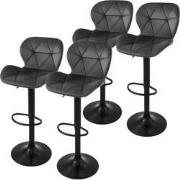 Set van 2 barkrukken 2x grijs fluwelen bekleding met rugleuning en voe...