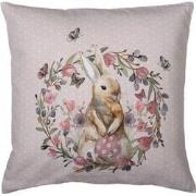 Clayre & Eef Kussenhoes  40x40 cm Beige Roze Katoen Vierkant Konijn Bl...