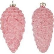 Clayre & Eef Kerstbal Set van 2 Dennenappel Ø 7 cm Rood Glas Kerstdeco...