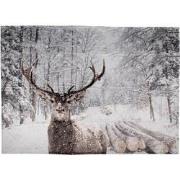 Clayre & Eef Plaid  130x170 cm Wit Bruin Polyester Rechthoek Hert Deke...