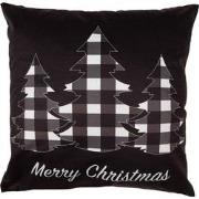 Clayre & Eef Kussenhoes  45x45 cm Zwart Wit Polyester Kerstbomen Merry...