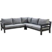 Loungeset Midori hoekset Zwart frame, Zwarte kussens