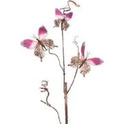 Clayre & Eef Decoratie Tak 85 cm Roze Metaal Textiel Vlinders