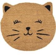 Clayre & Eef Deurmat Kat 50x44 cm Bruin Zwart Kokosvezel Pvc Rond Koko...