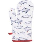 Clayre & Eef Ovenwant  18x30 cm Wit Blauw Katoen Vissen Ovenhandschoen