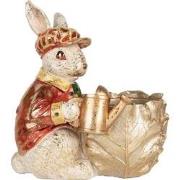 Clayre & Eef Decoratie Beeld Konijn 28x18x30 cm Beige Rood Kunststof
