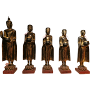 Fine Asianliving Staande Boeddha met Staande Monnik 107-75cm Set/5