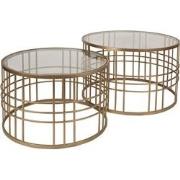Clayre & Eef Salontafel set van 2   Ø75x46 / Ø66x41 cm Goudkleurig Met...