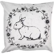 Clayre & Eef Kussenhoes  45x45 cm Wit Zwart Polyester Konijn Sierkusse...