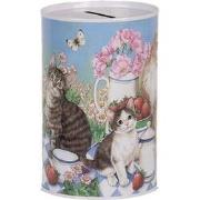 Clayre & Eef Spaarpot Ø 8x13 cm Blauw Metaal Kat