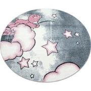 Tapijtenloods Kids Poesje Rond Vloerkleed Kinderkamer Grijs / Roze Laa...