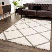 Hoogpolig Creme Vloerkleed – Madrid Ruit Shaggy Tapijt – Fluffy & Luxe...