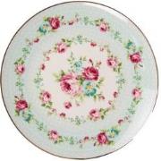 Clayre & Eef Ontbijtbord  Ø 20 cm Groen Wit Porselein Bloemen Bord
