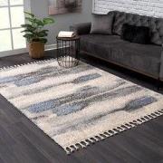 Versay Hoogpolig Vloerkleed - Golvend Design - Grijs/Blauw - Franjes- ...