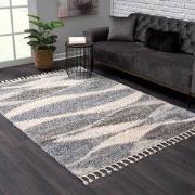 Versay Hoogpolig Vloerkleed - Golvend Design - Grijs/Beige - Franjes- ...